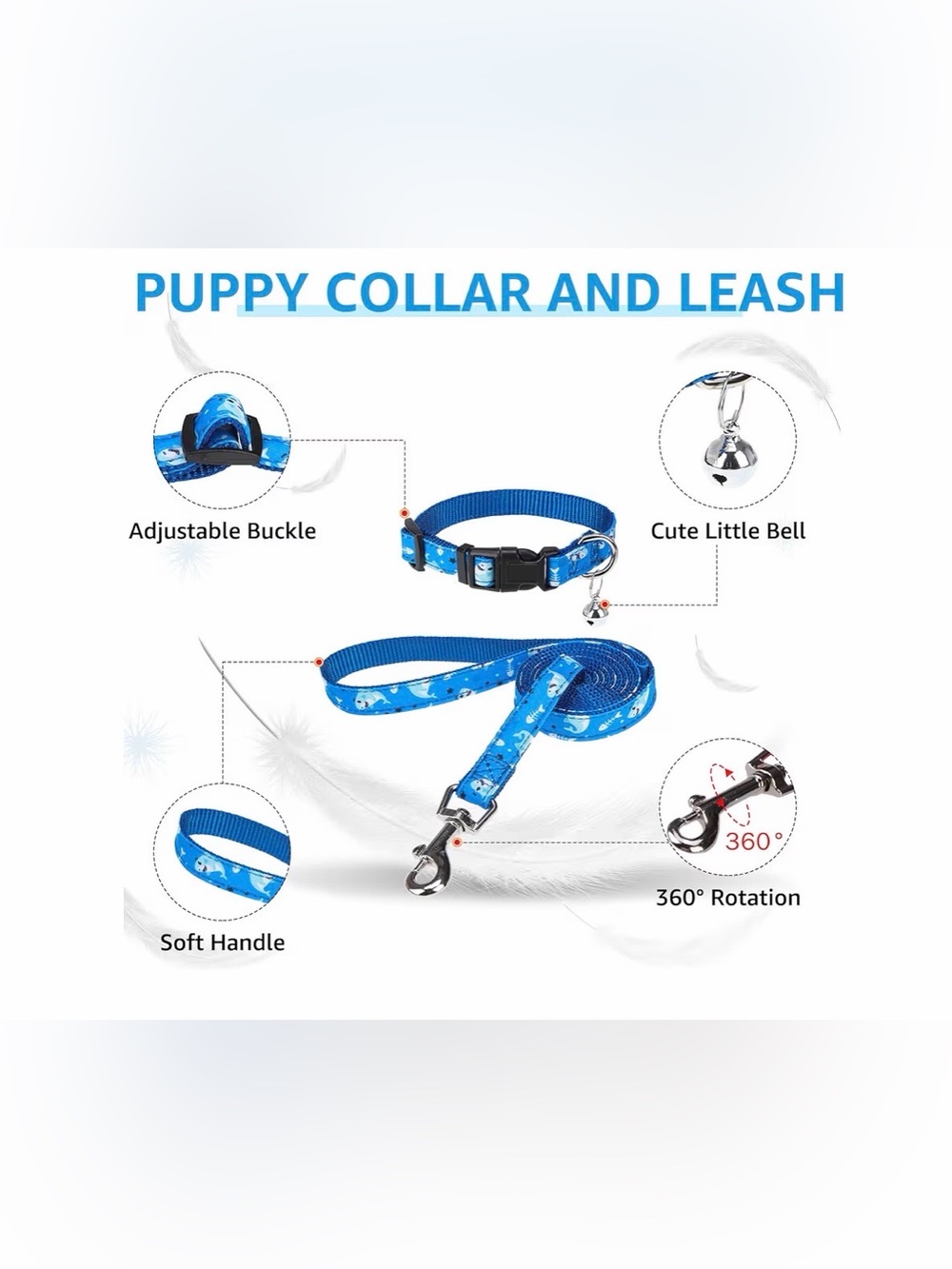 Blue Shark Print Pet Collar and Leash Set